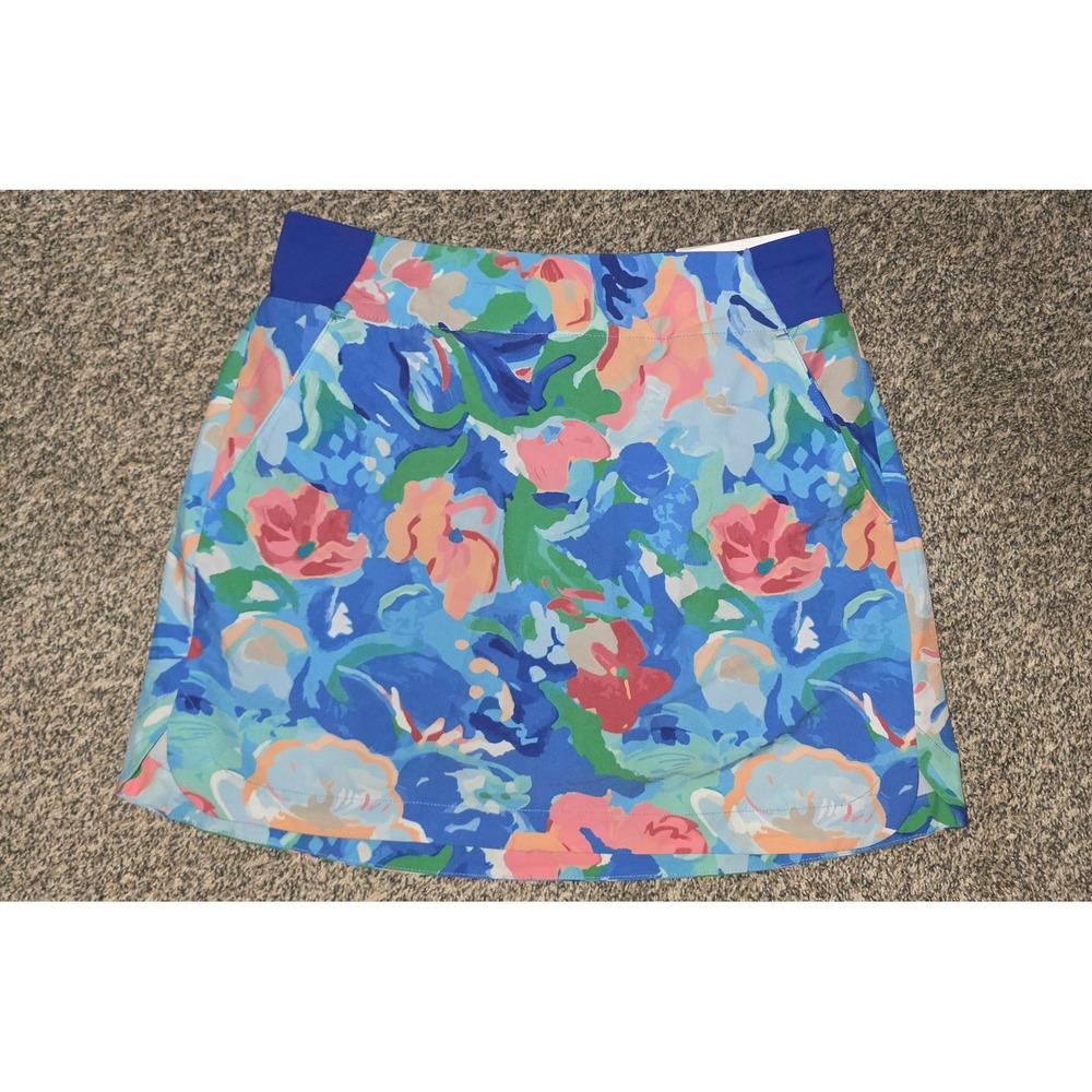 Walter Hagen Womens Blue Gouache Floral 16 Inch Golf Skort P11 Pull On Small NWT